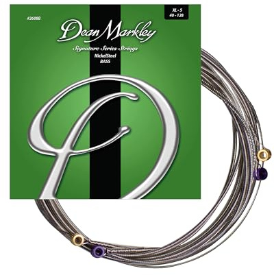 NickelSteel Signature - Juego de 5 cuerdas para bajo eléctrico, extra ligeras, increíble tono de larga duración adecuado para rock and roll, fabricado en Estados Unidos, calibre extra ligero 40-128
