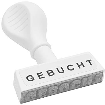 Wedo 19312 Lagertext Stempel Gebucht, Kunststoff, Abdruckbreite 45 mm, Schrifthöhe 5, mm ergonomischer Griff, weiß