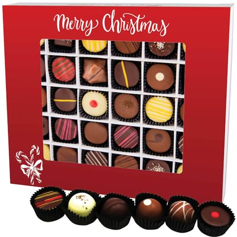 Hallingers Genuss Manufaktur Pralinen Weihnachts-Geschenk - mit & ohne Alkohol, handmade aus Confiserie-Edelkakao in wertiger XXL-Geschenkbox Merry Christmas..., Weihnachten für Frauen Männer