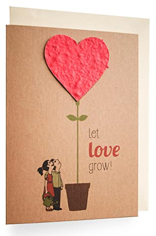 Die Stadtgärtner – Grußkarte „let love grow“ mit Saatpapier I Postkarte mit Liebesgruß & Herz-Motiv I Saatpapier mit Wildblumen-Samen I Karte mit Umschlag I 10,5 x 14,8 cm (DIN A6)