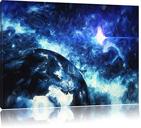 Pixxprint die Erde von Oben bei Nacht Kunst Pinsel Effekt, Größe: 80x60cm, Leinwandbild, fertig gespannt, Wandbild, Dekoration, Kunstdruck, kein Poster