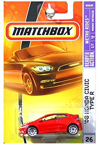 Matchbox MBX Metro Rides 2007 Maßstab 1:64 Druckguss-Metallauto # 26 – rote Farbe 3-Türer Schrägheck 2008 Honda Civic Typ R