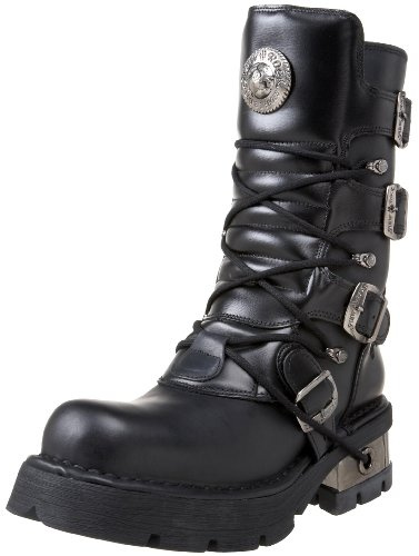 New Rock Botte Metallic M.373-S1 pour unisexe en cuir noir, plateforme 4 cm, talon 6 cm, style punk gothique avec système de fermeture mixte TAILLE 40