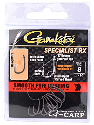 Gamakatsu Specialist Rx Haken - 10 Karpfenhaken zum Angeln auf Karpfen, Angelhaken zum Karpfenangeln, Einzelhaken, Öhrhaken, Größe:8