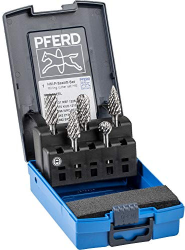 PFERD HM-Frässtift-Set, 5-teilig, Zahnung STEEL, Schaft-ø 6 mm, 21901812 – speziell für die Bearbeitung von Stahl und Stahlguss