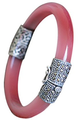 Jade Ange Femmes Vintage Bijoux Bracelet Jonc en Argent 925/1000 Sterling Opale Rose