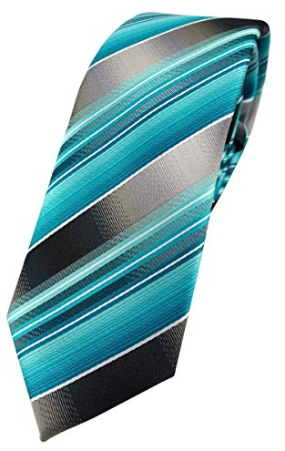TigerTie - schmale Designer Krawatte in türkis silber anthrazit grau gestreift