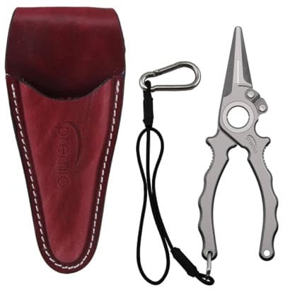 Premio 6.5 Titanium Fishing Pliers with Side Cutters, Lanyard, & Leather Sheath | Saltwater Resistant, Inshore & Nearshore Fishing, Rigging, Dehooking, Halo Hinge
