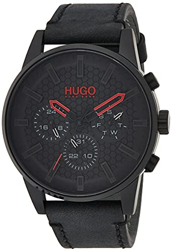 HUGO Multi Zifferblatt Quarz Uhr für Herren mit Schwarzes Lederarmband - 1530149