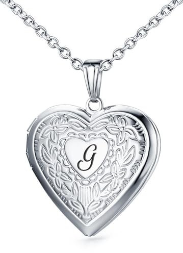 MUERDOU Locket Necklace that Holds Pictures Initial Alphabet Letter Heart Shaped Photo Memory Locket Pendant Necklaces G