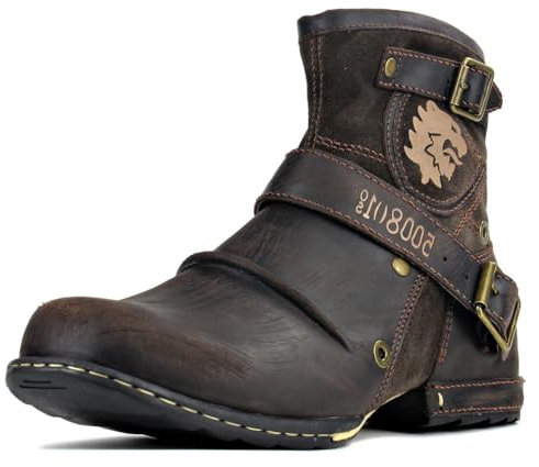 COWSDELLA Herren Stiefel aus Leder Rindsleder mit Gummisohle Biker Motorrad Boots mit Reißverschluss Klassisch 6.5 Männer Stiefeletten mit 0.98 Absatz