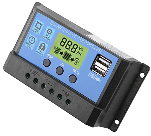 Solar Laderegler PWM Solarladeregler 12V/24V Dual USB Solar Ladegerät Controller Intelligenter Solarpanel Batterieregler Mit LCD Anzeige (30A)