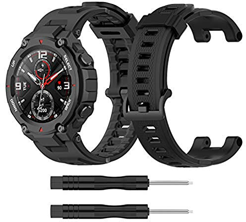RuenTech Pulsera compatible con Amazfit T-Rex Pulsera de metal Accesorio compatible con Amazfit T-Rex Smartwatch correa de repuesto (Negro)