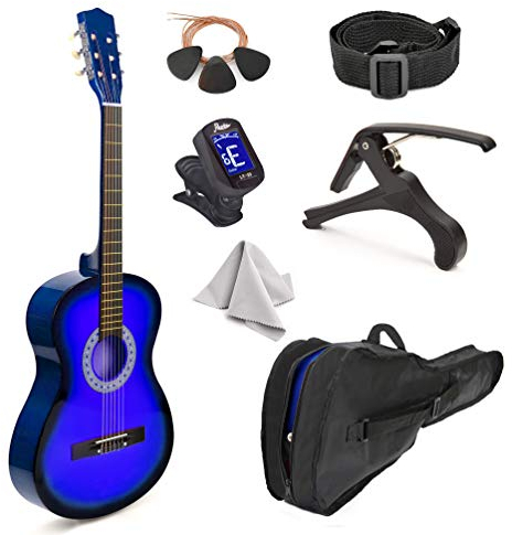 Master Play 76.2 cm Holz Konzertgitarre mit Koffer und Zubehör für Kinder/Mädchen/Jungen/Anfänger (Blauer Farbverlauf)
