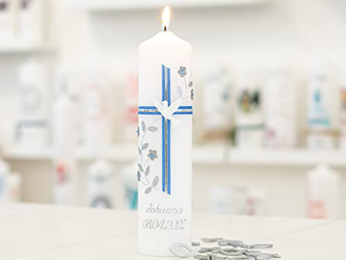 meinkerzenshop Taufkerze Johannes Junge oder Mädchen mit Name und Datum, individuell, persönlich u. handgemacht 16957