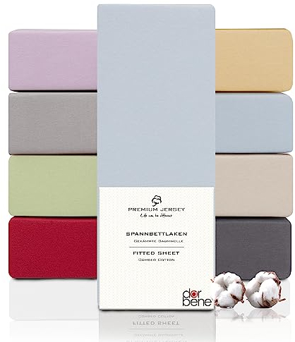 DarBene Spannbettlaken 90x200 Premium, Jersey 100% gekämmte Premium Baumwolle, atmungsaktiv, superweiches Bettlaken bis 30 cm Matratzenhöhe, Oeko-TEX, Hellblau
