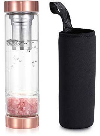 AC Bungji Healing Crystal Water Bottle, Natural Gemstone Crystal Gravel Healing Glass Bottle, Energy Elixir 400ML, Increases Physical Fitness (Rose Quartz)