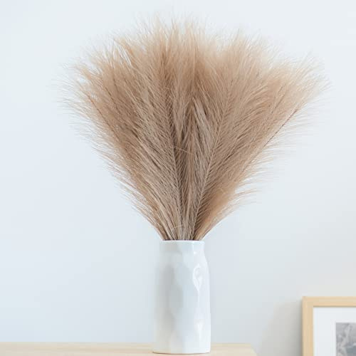 EVODIS Kunstpampasgras, 18in / 45 cm, künstliches Pampasgras, flauschig, 6 Stiele, pompöses Gras, Blumenarrangement für Boho, Zuhause, Hochzeitsdekoration, Taupe