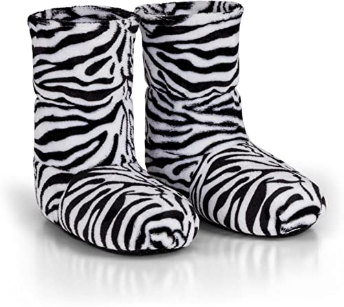 normani Hausschuhe für Ofen oder Mikrowelle mit Leinsamenfüllung Körnerpantoffeln Wärmehausschuhe Supersoft Stiefel Farbe Zebra Größe 41-45