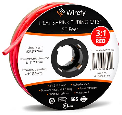 Wirefy Schrumpfschlauch Metrware mit Kleber 15m - 3:1 Schrumpfverhältnis, Doppelwandiger Schrumpfschlauch Wasserdicht - Heat Shrink Tube Set Rot Ø 7,9mm