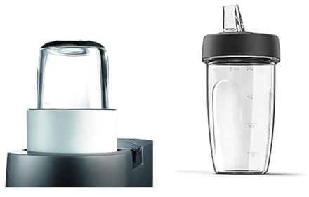 Kenwood AWTAT320B01 - Mini-Hachoir/Moulin + 4 Mini-Cuves en Verre Couvercle für Roboter Chef-Dur & KAH740PL Blend Xtract Sport Mixer (2 x 0,6 L Trinkbecher),Grau