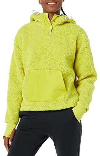 Amazon Essentials Damen Teddy-Fleece-Jacke mit Viertel-Knopfleiste und Kapuze, Strahlendes Olivgrün, XXL