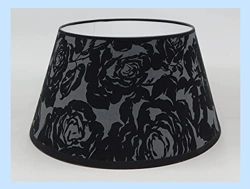 Paolo Rossi paralume cappello per lampada in tessuto con disegno fiore grigio nero - produzione propria, made in Italy (Impero, cm 45)