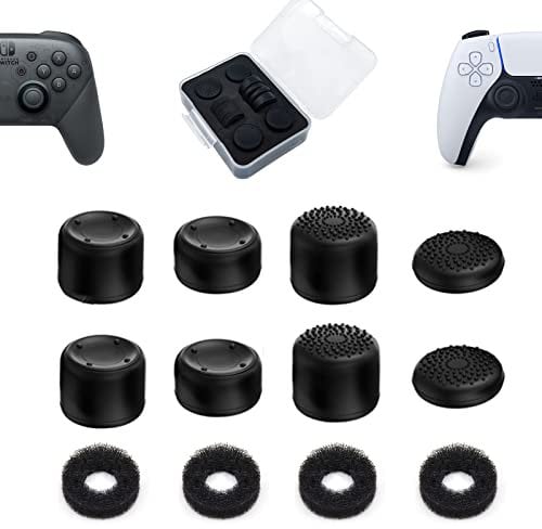 ShiMa Owl FPS Thumb Grip Thumb Stick Grips Thumbsticks Joystick Cap for PS5/4,Xbox one/360/SX/SS,NS Pro Controller-Black 4Pairs(8pcs),Precision Rings(4pcs),Thumb Grips Case