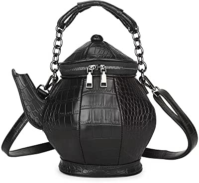 Chikencall Gothic Handbag for Women Men Creative Teapot Shaped Crossbody Bag Novelty Top-handle Purse Funky Black Shoulder Satchel