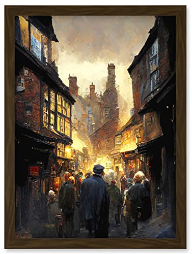 Doppelganger33 LTD The Shambles York Medieval City Street Oil Painting Artwork Framed Wall Art Print A4