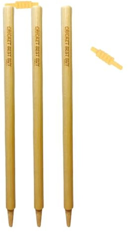 Bratla Cricket Wickets mit Bügel - Cricket-Stumps aus Holz, 3er Set Stumps für Cricket mit 2 Bügel, T20 Cricket-Wicket, Cricket-Stumps (Naturholz)
