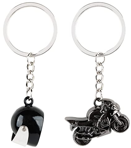 2pcs Porte-Clés de Voiture Forme Moto et Casque en Alliage Porte-Clés Créatif Pendentif Personnalisé Accessoire Cadeau Décoration pour Voiture Noir