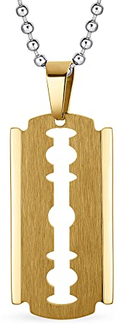 Bling Jewelry Personalised Hip Hop Biker Jewellery Goth Punk Rock Large Razor Blade Dog Tag Pendant Necklace for Men Black Silver Gold Tone Stainless Steel 20 Inch Ball Chain Adjustable, 20, Metal, No