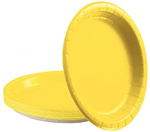 POPOYU 16 piatti di carta gialli per feste da 22,9 cm, decorazioni per feste gialli piatti di carta usa e getta gialli per bambini, forniture per feste gialli, decorazioni per la tavola