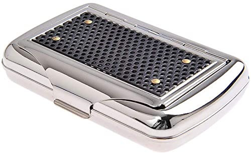 oUyOo Portatabacco in Metallo, Portasigarette Speciale Portatile, Barattolo di Tabacco con Portacarta in Acciaio Inossidabile (Argento, 10X7x2cm)