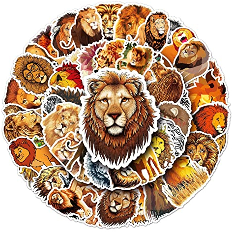 Löwen-Aufkleber für Laptop (50 Stück), Geschenk für Kinder, Teenager, Erwachsene, Mädchen, Jungen, wasserdichte Aufkleber für Wasserflasche, Löwe, Vinyl-Aufkleber für Scrapbook, Telefon, Milch