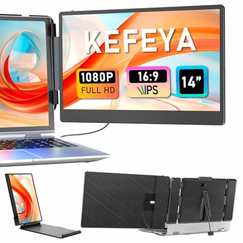KEFEYA 14 Portable Monitor Extender, 1080P FHD IPS, Laptop Screen Extender with USB-C/HDMI, Plug n Play for Windows/Chrome/Mac/Switch/PS5