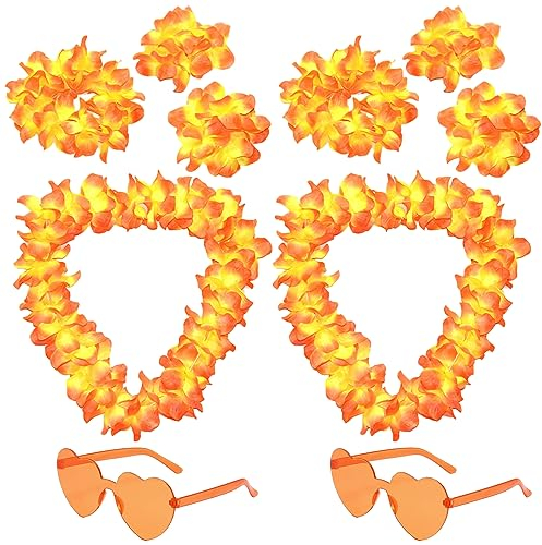 BDSHUNBF 10 Stück Hawaiiketten, Hawaii Blumenketten, Hawaii Kette Blumen, Hawaiianische Leis Girlanden, Stirnbänder Armbänder, für Tropische Party Dekoration