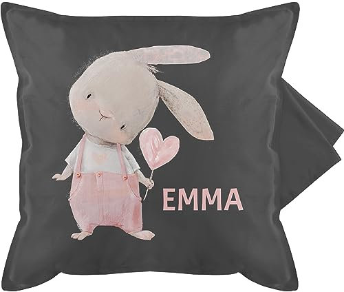 Kissenbezug - Süßer Hase Mädchen mit Name personalisiert I Häschen I Rabbit I Langohr I Süße Hasen - 50 x 50 cm - Grau - Kissen personalisierte hasenmotiv Emma kissenhülle Ostern Bunny