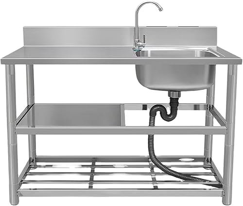 Évier de cuisine simple, évier à console en acier inoxydable, réservoir simple droit, avec déflecteur et robinet, adapté à la cuisine, au restaurant, à l'usine, à l'extérieur, au jardin, etc.80-50cm A