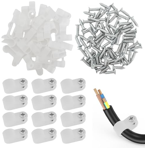 100 Piezas Abrazadera Clip R, Clips de Cable de Nailon Tipo R 3/8 de Pulgada, Abrazadera de Cable de 10,4 mm con Tornillos, Clips para Cables Blanco