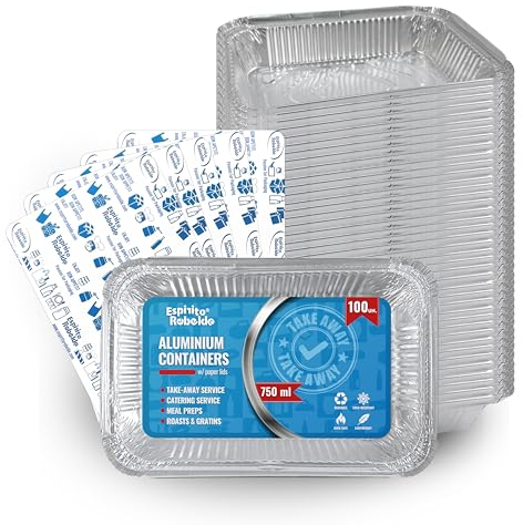 100 Barquettes en Aluminium 750 ml avec Couvercles | Moules Jetables a Emporter | Emballage Alimentaire pour Barbecues, Congélation