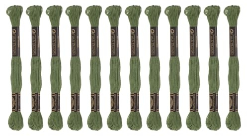 sourcing map 12 Stränge Stickgarn à 8m Lang Baumwolle Thread für Stickprojekte Armbänder Basteln Embroidery Kreuzstich Häkeln (Dunkelgrün)