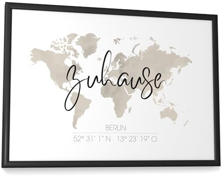 Papierschmiede® Zuhause Koordinaten Bild DIN A4 (21x30 cm) Rahmen wählbar, Einzugsgeschenke Haus oder Geschenkidee zum Einzug Wohnung Richtfest Umzug deko Einweihung Geschenkidee