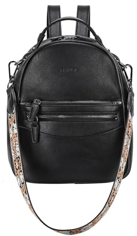 RAVUO Rucksack Damen Klein, Retro Leder Kleiner Damen-Rucksackhandtaschen Mini Cityrucksack Wasserdichte Damenrucksäcke 2 In 1 Handtasche Schwarz