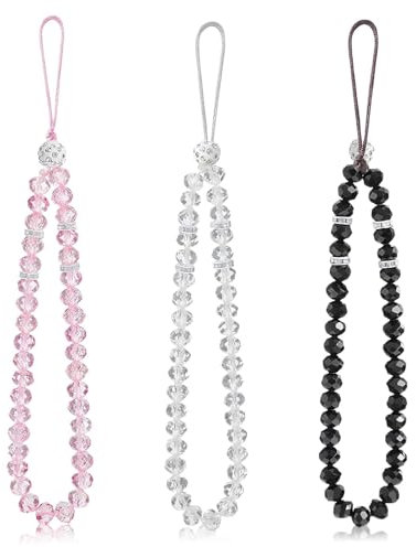 3 Piezas Cuerda para Movil, Colgante para Movil, Juego de 3 Cordones para Móvil con Cuentas de Cristal Brillante, Colgantes de Cordón para Teléfono, Colgante Móvil con Diseño de Moda y Funcionalidad