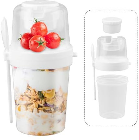 TEKONDA Tazza per muesli To Go con cucchiaio, 310 ml + 560 ml, a prova di perdite, yogurt to go, tazza per insalata, cereali per lavoro, scuola, viaggi