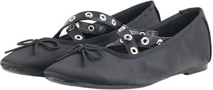 Women's Mary Jane Ballet Flats Ladies' Slip-On Flats Wedding Shoes Flower Girl Dolly Pumps Buckle Strap Square Toe Synthetic Leather Pumps(RYLEE1-BLACK SATIN-05)
