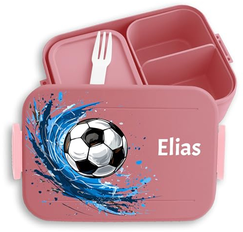 Kinder Bento Box Midi Lunchbox für Mepal Bentobox - Fußball Geschenk Fußballfan mit Name personalisiert I Fußballer I Fußballmotiv Junge - 900 ml - Rosa - butterbrotdose jungen schule