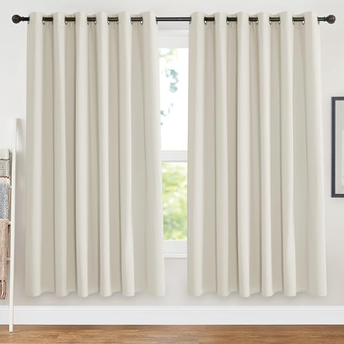 PONY DANCE Thermal Insulated Curtains Bedroom Energy Saving Privacy Protection Curtain with Eyelets Extra Wide Drapes for Living Room and Bedroom, Set of 2 for Hotel, Beige, 90 x 72 Inch